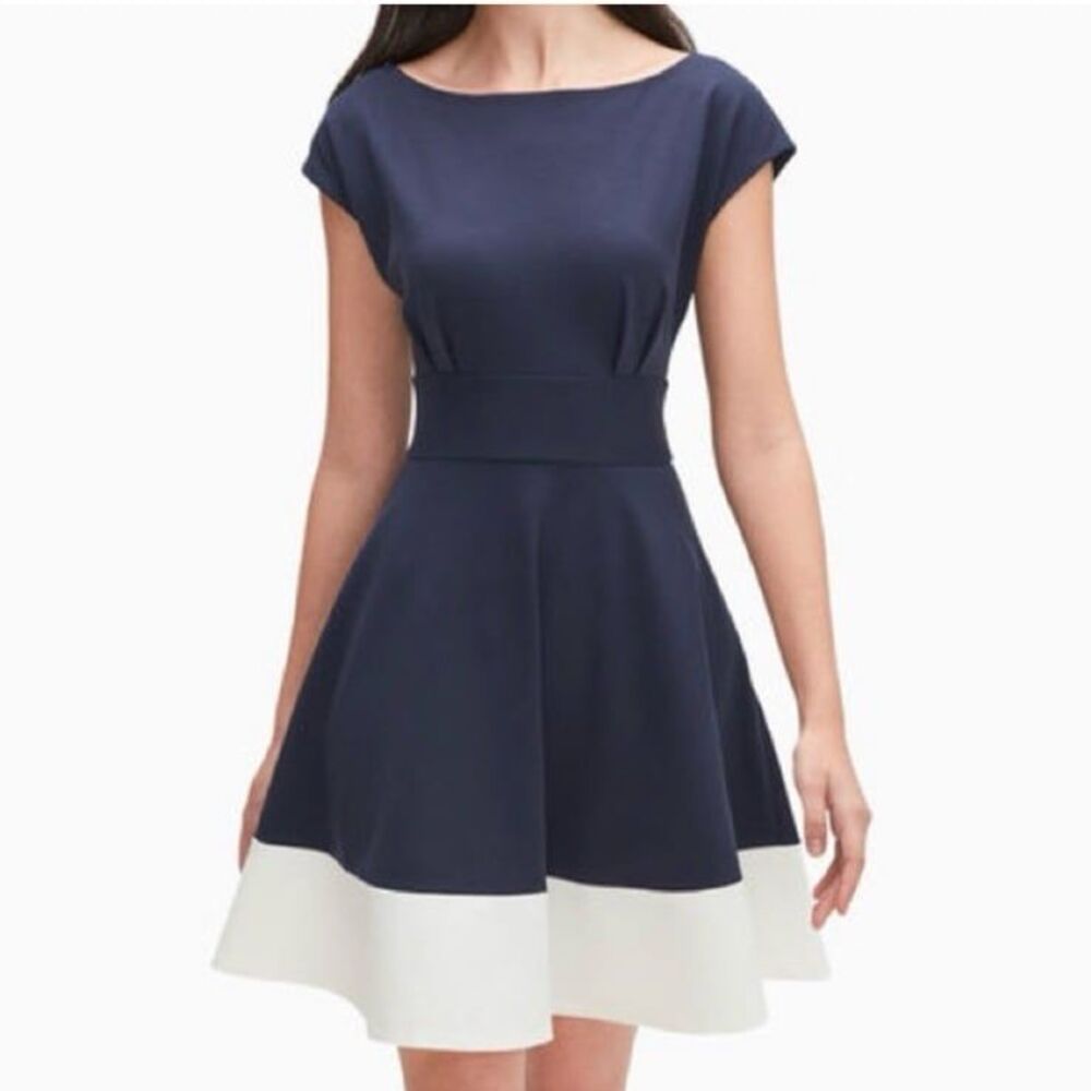 Kate Spade Fiorella Color Block Ponte Dress Nightcap Blue White Size Large
